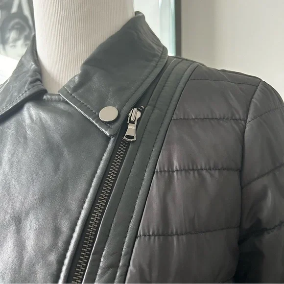 Danier Quilted Moto Jacket Coat with Leather Panels - Picture 8 of 9